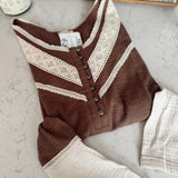 Chocolate Gauze Detail Ribbed Long Sleeve