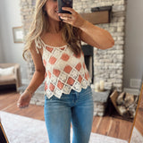 Coral Rose Checkered Crochet Tank Top