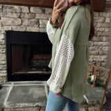 Sal Pistachio Sweater Sleeve Gauze Button-Up