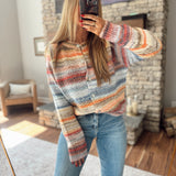 Blue & Orange Multicolored Textured Cardigan