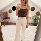 Taupe Blanket Stitch HW Cropped Pants