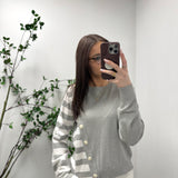Lovely Buttons Grey Asymmetrical Striped Top IN STORE