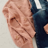 Dusty Rose 3D Flower Knit Sweater
