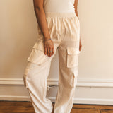 Edgy Persona Ecru Cargo Pants