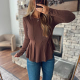 Chocolate Elyese Pintuck Peplum Top