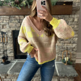 Bright Side Taupe Checkered Print V-Neck Sweater