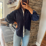 Navy Shadow Bloom Button Down Top