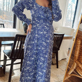 Haylie Navy Floral Smocked Maxi