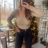 Tan Alira Square Neck Bodysuit