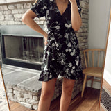 Angela Black Floral Ruffle Mini