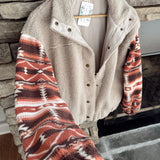 Warm Vibes Taupe/Lt Mauve Aztec Print Snap Button Teddy Jacket