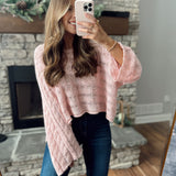 Crochet Comfort Baby Pink Cabled Cropped Sweater
