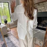 Off White Staple Textured Collared Button Down with Back Ties