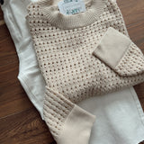 Follow My Lead Ecru Crew Crochet Knit Sweater