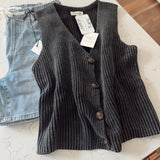 Charcoal Anastasia Button Up Sweater Vest