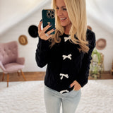 Always In Style Black Bow Accent Cable Knit Cardi IN STORE