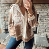 Rowan Oat/Choco Berry Pattern Quilt Mix Hooded Button Up