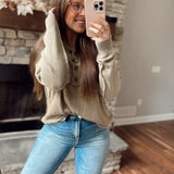 Dusty Roads Olive Mineral-Washed Button Up Knit Sweater