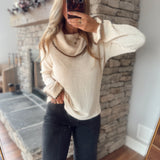 Oat Cowl Neck Contrast Stitch Sweater