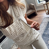 Cream/Taupe Gingham Denim Overalls