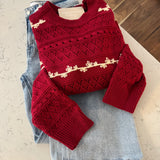 Cranberry Flower Embroidered Pointelle Sweater