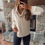 Beige Buttoned Bliss Pullover