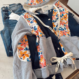 Indigo Floral Quilt Detail Knit Hoodie