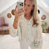 Off White & Blue Floral Lace Jacket