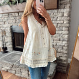 Fallon Beige Multi Texted Sleeveless Top