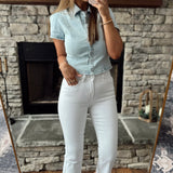 White HR Crop Flare With Uneven Hem