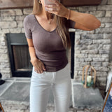 Brown Washed Rib Seamless Tee