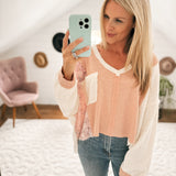 Becky Blush Floral Knit Mix V-Neck Top
