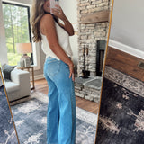 Risen Med HW Pintuck Detail Wide Leg Jeans