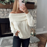 Blushing Cutie Cream Off Shoulder Sweater