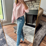 Risen Medium HR Crop Straight Distressed Hem Jeans