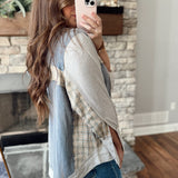 Ocean Blue Falling For You Flannel Color Block Hoodie