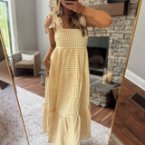 Yellow Gingham Eyelet Trim Maxi Dress