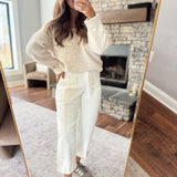 Risen Cream Crop Wide Barrel Cargo Pants