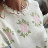Cream Rose Jacquard Sweater