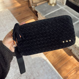 Black Suede Emma Woven Clutch Wristlet