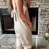 Pebble Grey Willow V-Neck Overalls