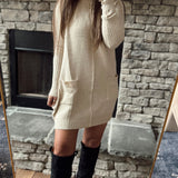 Cream Cozy Aura Mock Neck Front Seam Knit Sweater Mini