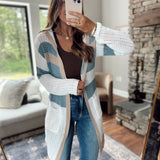 Sand/Seafoam Multi Striped Hoodie Cardigan