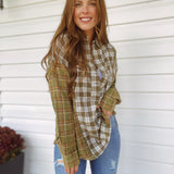 Maira Olive Plaid Mix Pullover