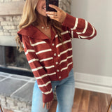 Rust Striped Sailor Collar Cardigan