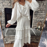 Dream Cream Pointelle Front Tie Top with Tiered Maxi Skirt Set