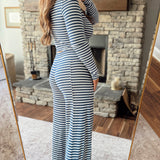 Navy Softly Striped Lounge Set