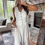 Risen Cream Button Down V-Neck Denim Vest