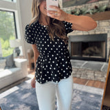 Precious Polka Dot Black Smocked Blouse