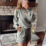 Olive French Terry Short & Long Sleeve Top Set